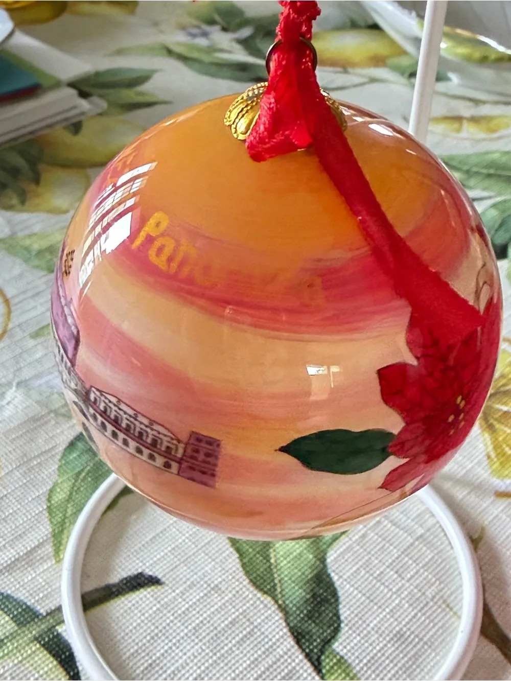 Hand-Painted Venice Gondola Holiday Ornament - Orange Li Bien